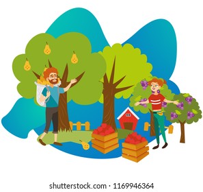 Young gardeners gathering harvest flat poster