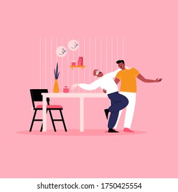 Young Gay Couple Dancing In The Kitchen. Pride Month At Home Concept