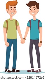 Young gay couple holding hands romantic vector illustration