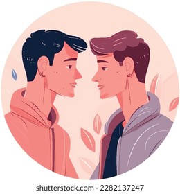 A young gay couple staring at each other happy vector illustration