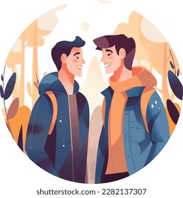 A young gay couple staring at each other happy vector illustration