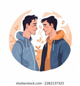 A young gay couple staring at each other happy vector illustration