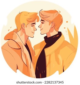 A young gay couple staring at each other happy vector illustration