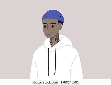 A young gender-neutral character wearing a rolled beanie, modern lifestyle and fashion