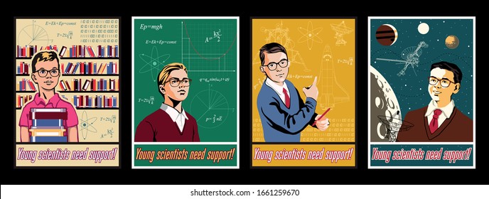 Young Geniuses and Smart Kids, Education Propaganda Poster Set