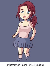 young girl anime chibi style characters, manga comic japan fashion, vector illustration design