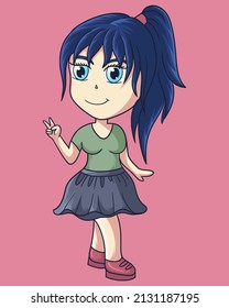  young girl anime chibi style characters, manga comic japan fashion, vector illustration design