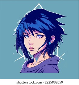 diseño de ilustración vectorial de carácter de personaje de anime joven. El pelo de la animadora Manga se enfrenta a la caricatura. diseño de ilustración vectorial de carácter de personaje de estilo anime infantil facial. dibujos animados femeninos de manga