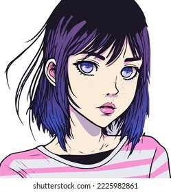 young girl anime style character vector illustration design. Manga Anime girl Hair Faces Cartoon . face young girl anime style character vector illustration design. girl anime female manga cartoon