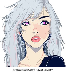 diseño de ilustración vectorial de carácter de personaje de anime joven. El pelo de la animadora Manga se enfrenta a la caricatura. diseño de ilustración vectorial de carácter de personaje de estilo anime infantil facial. dibujos animados femeninos de manga