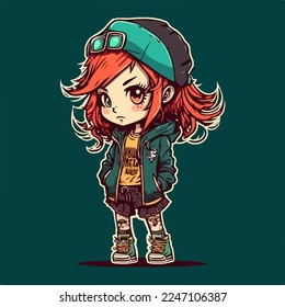 young girl anime style character vector illustration design.