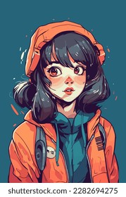 diseño de ilustración vectorial de carácter de personaje de anime joven. El pelo de la animadora Manga se enfrenta a la caricatura. diseño de ilustración vectorial de carácter de personaje de estilo anime infantil facial. dibujos animados femeninos de manga