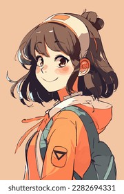 diseño de ilustración vectorial de carácter de personaje de anime joven. El pelo de la animadora Manga se enfrenta a la caricatura. diseño de ilustración vectorial de carácter de personaje de estilo anime infantil facial. dibujos animados femeninos de manga