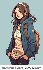 diseño de ilustración vectorial de carácter de personaje de anime joven. El pelo de la animadora Manga se enfrenta a la caricatura. diseño de ilustración vectorial de carácter de personaje de estilo anime infantil facial. dibujos animados femeninos de manga