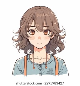 diseño de ilustración vectorial de carácter de personaje de anime joven. El pelo de la animadora Manga se enfrenta a la caricatura. diseño de ilustración vectorial de carácter de personaje de estilo anime infantil facial. dibujos animados femeninos de manga