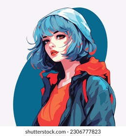 diseño de ilustración vectorial de carácter de personaje de anime joven. El pelo de la animadora Manga se enfrenta a la caricatura. diseño de ilustración vectorial de carácter de personaje de estilo anime infantil facial. dibujos animados femeninos de manga