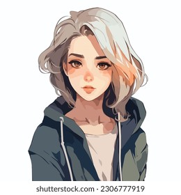 diseño de ilustración vectorial de carácter de personaje de anime joven. El pelo de la animadora Manga se enfrenta a la caricatura. diseño de ilustración vectorial de carácter de personaje de estilo anime infantil facial. dibujos animados femeninos de manga