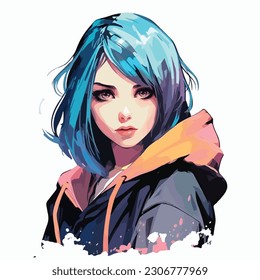 diseño de ilustración vectorial de carácter de personaje de anime joven. El pelo de la animadora Manga se enfrenta a la caricatura. diseño de ilustración vectorial de carácter de personaje de estilo anime infantil facial. dibujos animados femeninos de manga