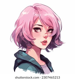 diseño de ilustración vectorial de carácter de personaje de anime joven. El pelo de la animadora Manga se enfrenta a la caricatura. diseño de ilustración vectorial de carácter de personaje de estilo anime infantil facial. dibujos animados femeninos de manga