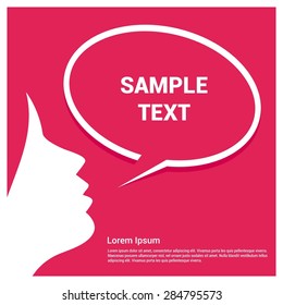 Young girl announcement with speech bubble on Pink background - advertising concept - vector illustration