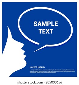 Young girl announcement with speech bubble on blue background - advertising concept - vector illustration