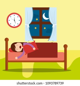 young girl asleep in bed hug a pillow at night