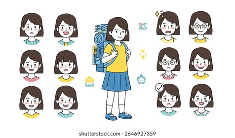 Young Girl With Backpack Expressing Various Emotions And Feelings During Her Journey