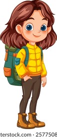 Young girl with backpack and hiking gear