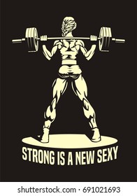 young girl with barbell, squats, female fitness, vector image