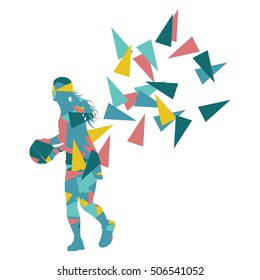 Young girl basketball player vector background abstract concept illustration made with polygon fragments isolated on white