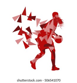 Young girl basketball player vector background abstract concept illustration made with polygon fragments isolated on white