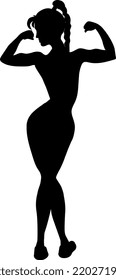 A young girl with a beautiful muscular body Silhouette black.