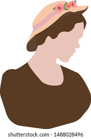 
Young girl in a beige hat with flowers and in a brown dress. Profile of a person. Flat illustration vector. Fashion style. Icon for profile. Social network avatar