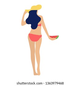 Young Girl With Bikini With Watermellon