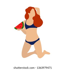 Young Girl With Bikini With Watermellon