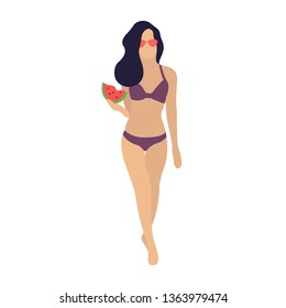 Young Girl With Bikini With Watermellon