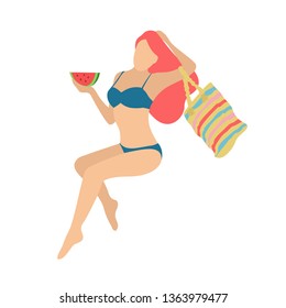 Young Girl With Bikini With Watermellon