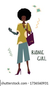 Young girl with a bionic prosthetic arm. People with disabilities and healthy lifestyle concept