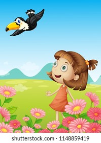 Young girl and bird illustration