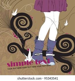 Young girl in boots on a abstract-background. Vector illustration