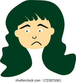 young girl with boring closeup face vector on isolated background, restless face, depressed face.