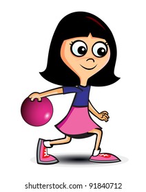 Young Girl Bowler Cartoon