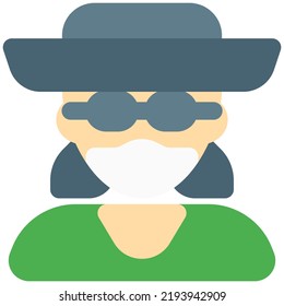 Young girl with bowler hat, mask and glasses