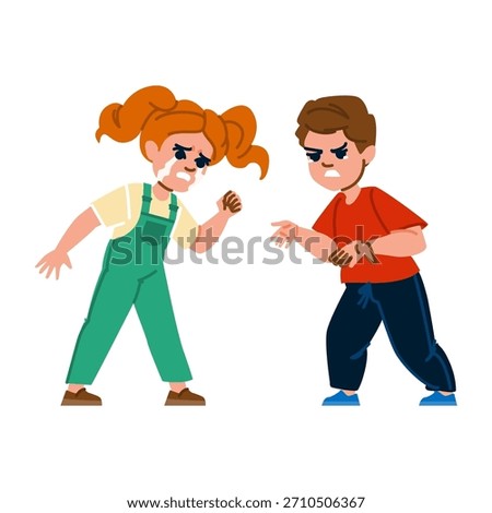 Young girl and boy confronting each other, displaying anger and sadness, portraying a scene of childhood dispute, conflict, and misunderstanding between siblings or friends