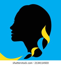 Young girl with braided hair in yellow and blue colors. Vector illustration