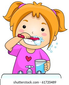 Young Girl Brushing Her Teeth Vector Stock Vector (Royalty Free ...