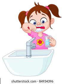 Young Girl Brushing Her Teeth