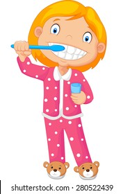 A Young Girl Brushing Her Tooth 