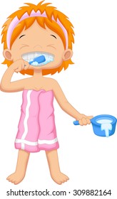 Young girl brushing teeth