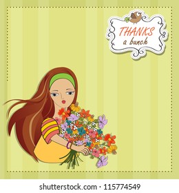 young girl with a bunch of flowers